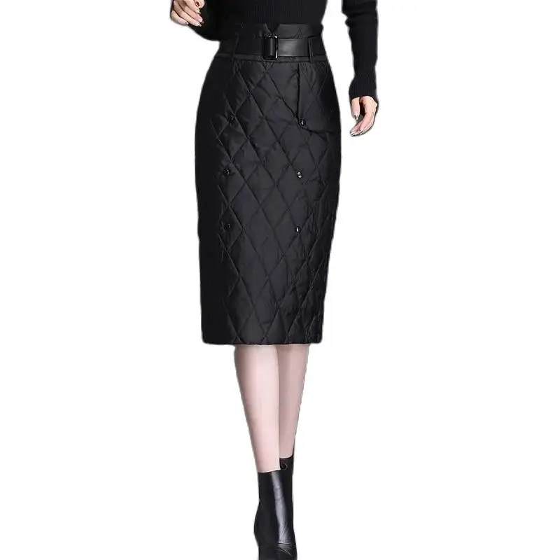 

2024 New Spring Autumn Down Cotton Skirt For Women Clothing Winter Stylish Warm Thick Wrap Cotton Skirts Black Winter Skirt 35