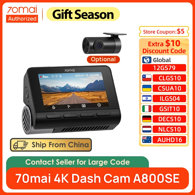 70mai 4K Dash Cam A800SE Supercapacitor Car DVR Support Dual