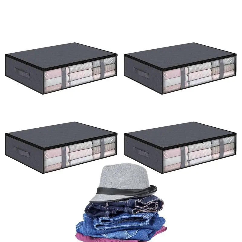 

Comforter Storage Bag 4PCS Foldable Under Bed Clothes Containers With Clear Lid Large Capacity Sheets Bins For Comforter