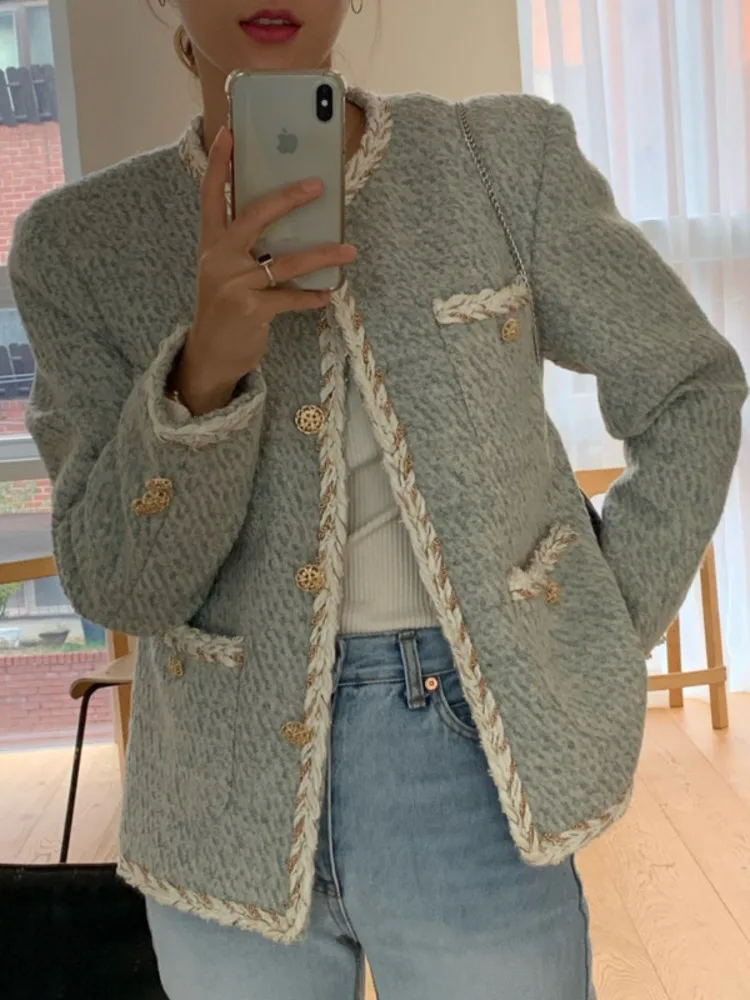 Coreano elegante signore autunno inverno giacca di lana cappotto donna  monopetto marca Outwear cappotto moda Streetwear giacca di Tweed -  AliExpress Abbigliamento da donna
