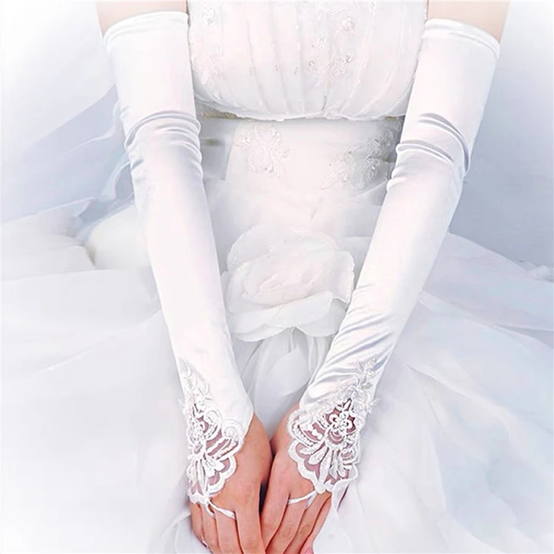 

1 Pair White/Red/Black Bridal Gloves Elegant Short Paragraph Rhinestone White Lace Glove Beautiful Wedding Accessories