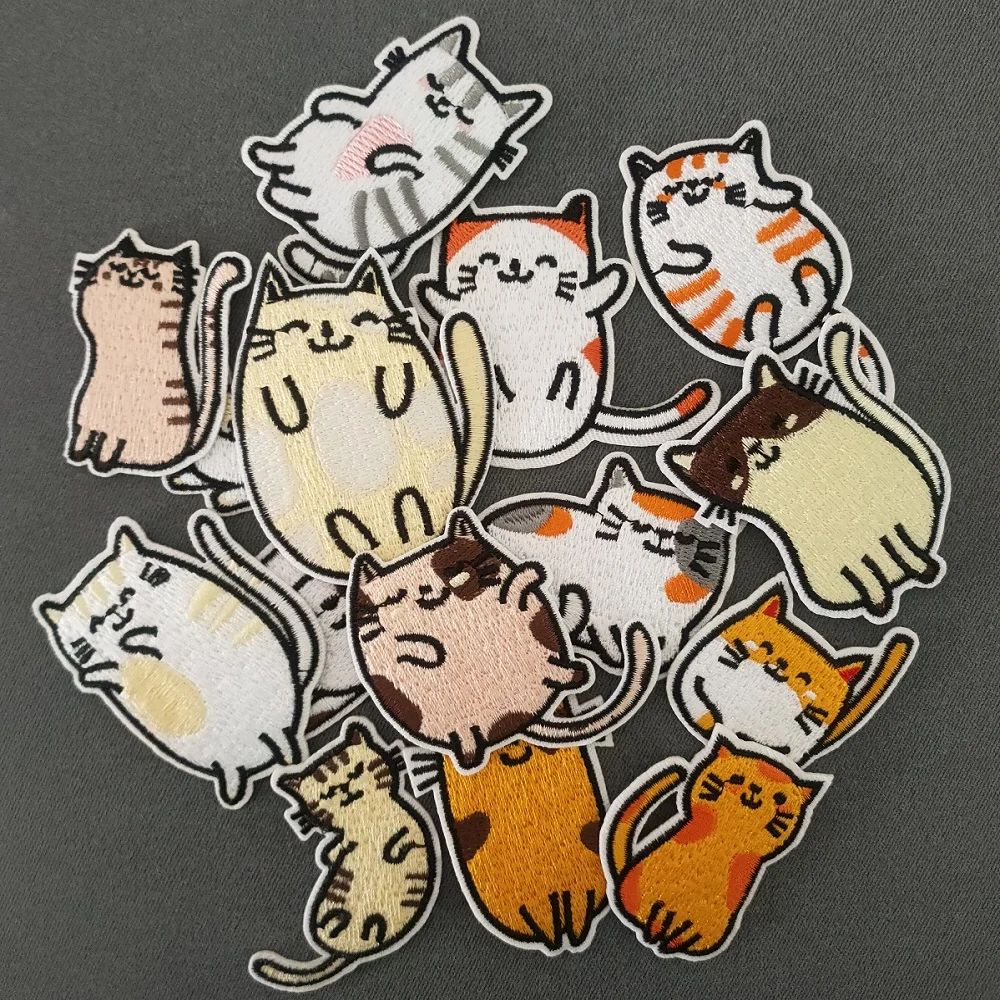 

15Pcs/Set Cartoon Cat Series Ironing Embroidered Patches For Sew on child Clothes Hat DIY Jeans Sticker Sew T-shirt Applique