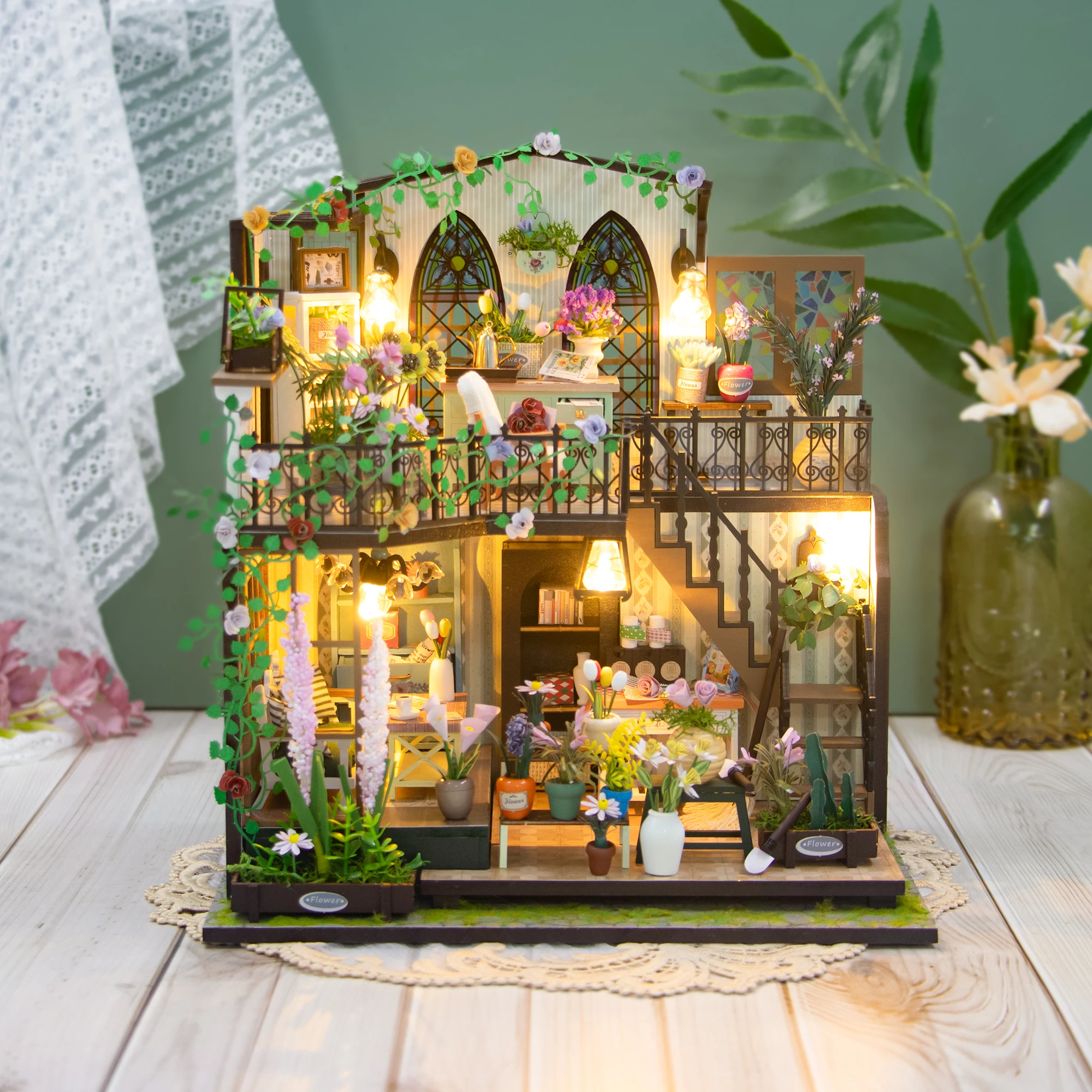 NEW DIY Wooden Miniature Model Kit Darcy Flower House Casa 3D Puzzle Dollhouse With Furniture Home Decor for Friends Gifts 3