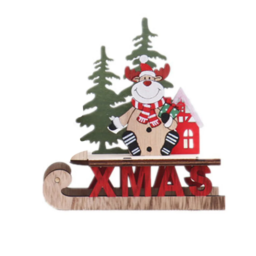 

Christmas Tree Sleigh Shape Wooden DIY Santa Claus Snowman Elk Desktop Ornaments Sleigh Shape DIY Wooden Ornaments Cute