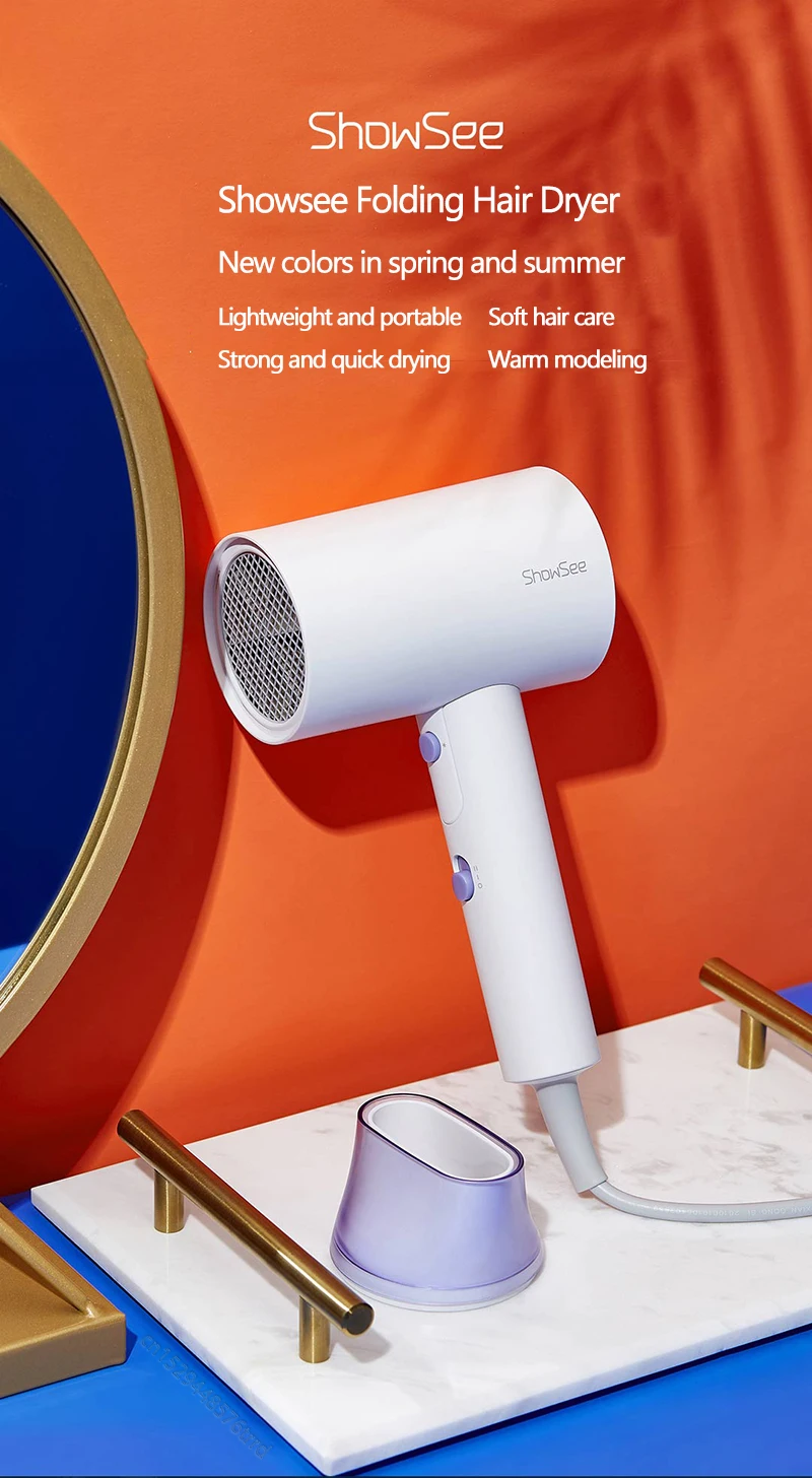 Secador de Cabelo Cuidados com os Cabelos Xiaomi Youpin Showsee Negativo 1800w Secagem Rápida Portátil Difusor Ionic Dobrável a4 Íon 17 Computers & Electronics