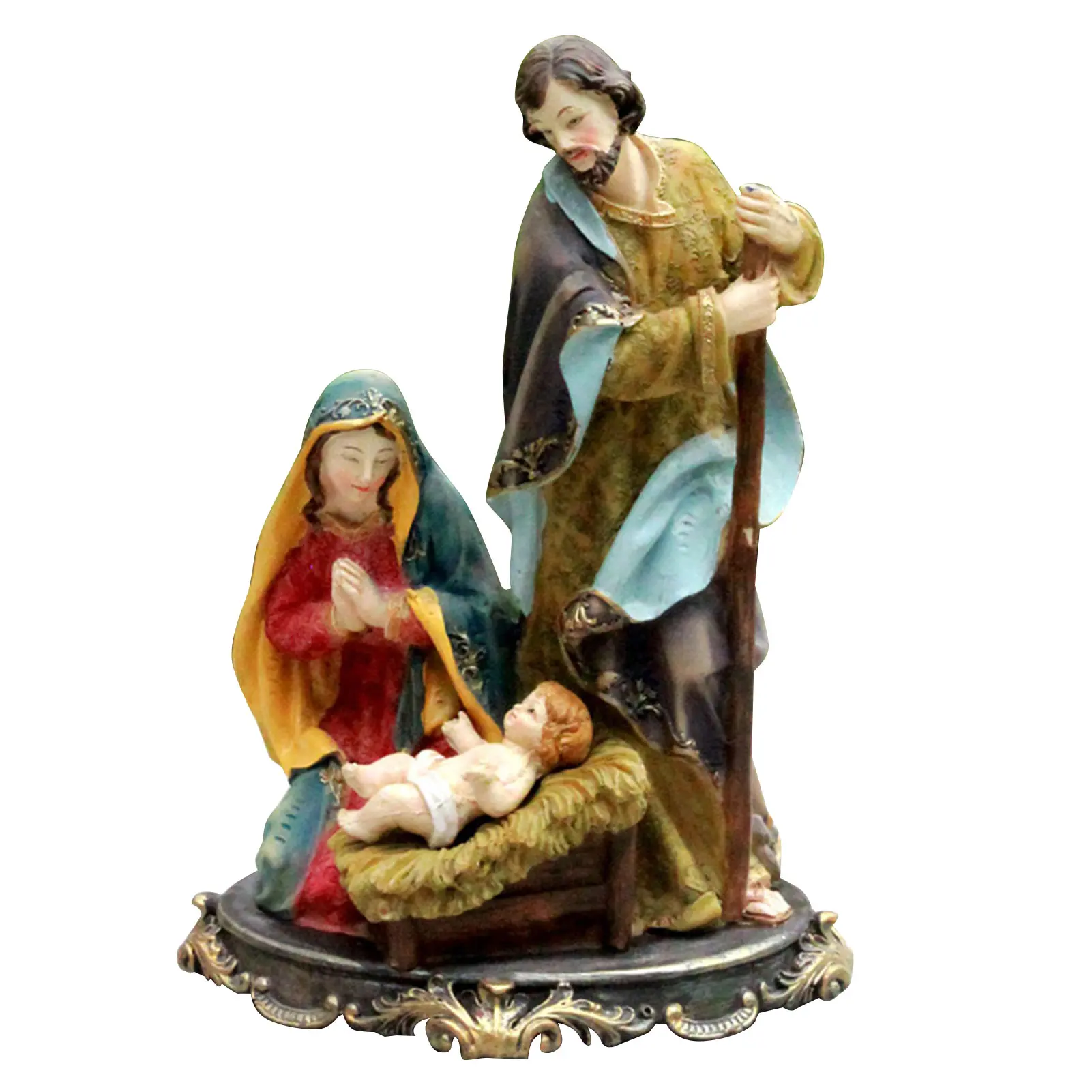 Nativity Statue Scene Set Baby Jesus Manger Christmas Crib Figurines Miniatures Ornament Church Gift Home Decoration
