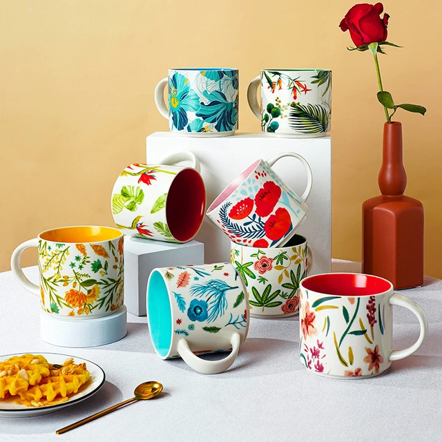 Taza Esmaltada De Flores, Multicolor