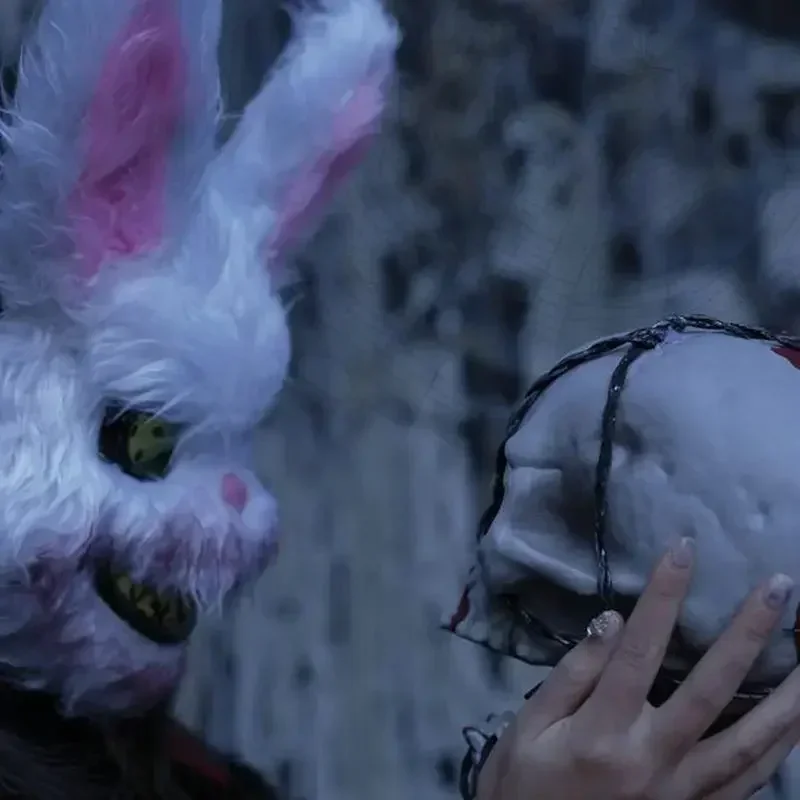 Halloween Horror Cosplay Decorative Prop Mask Bloody Rabbit Plush Bunny Mask Headgear Halloween Horror Bear