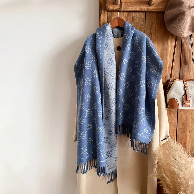 Brands Jacquard Design Winter Two-Sided Scarf Cashmere Soft Warm Long Fringe Pashmina Shawl Coldproof Windproof Blanket Scarf