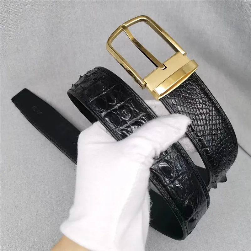 

Authentic Exotic Crocodile Skin Classic Steel Pin Buckle Men Black Waist Strap Genuine Alligator Leather Male Fancy Brown Belts