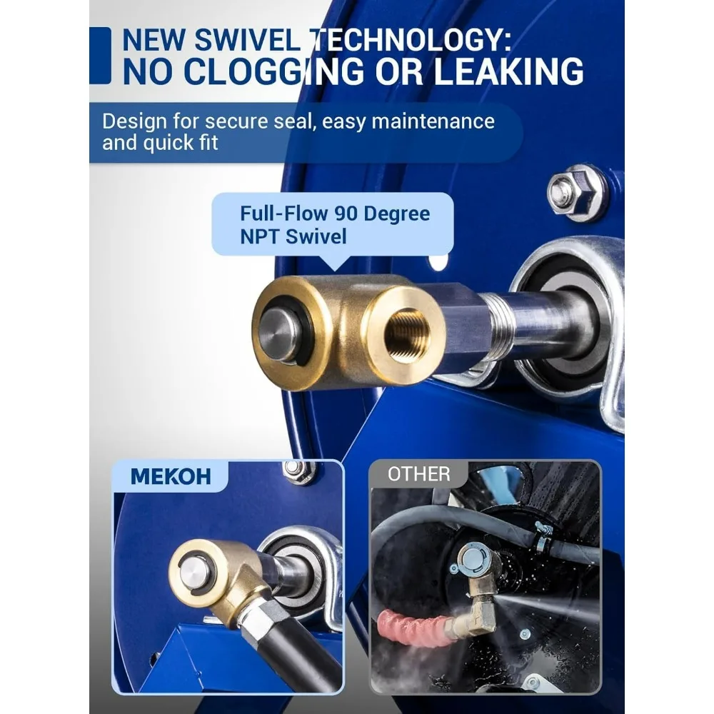 MekoH 3/8 Inch x 350 Feet Pressure Washer Hose Reel, 5000 PSI Hand Crank for 1/4 Inch x 455 Feet, Heavy Duty Steel Construction