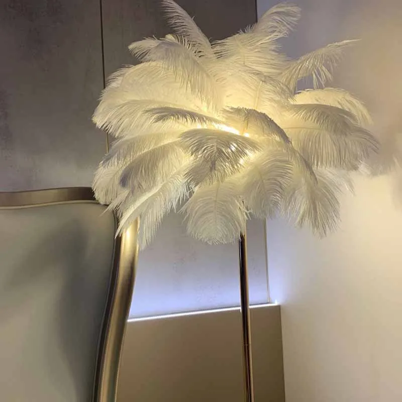 

White Elegant Floor Lamp Modern Luxury Style Bedroom Designer Floor Lamp Feathers Aesthetic Abajur Para Quarto Home Decorations