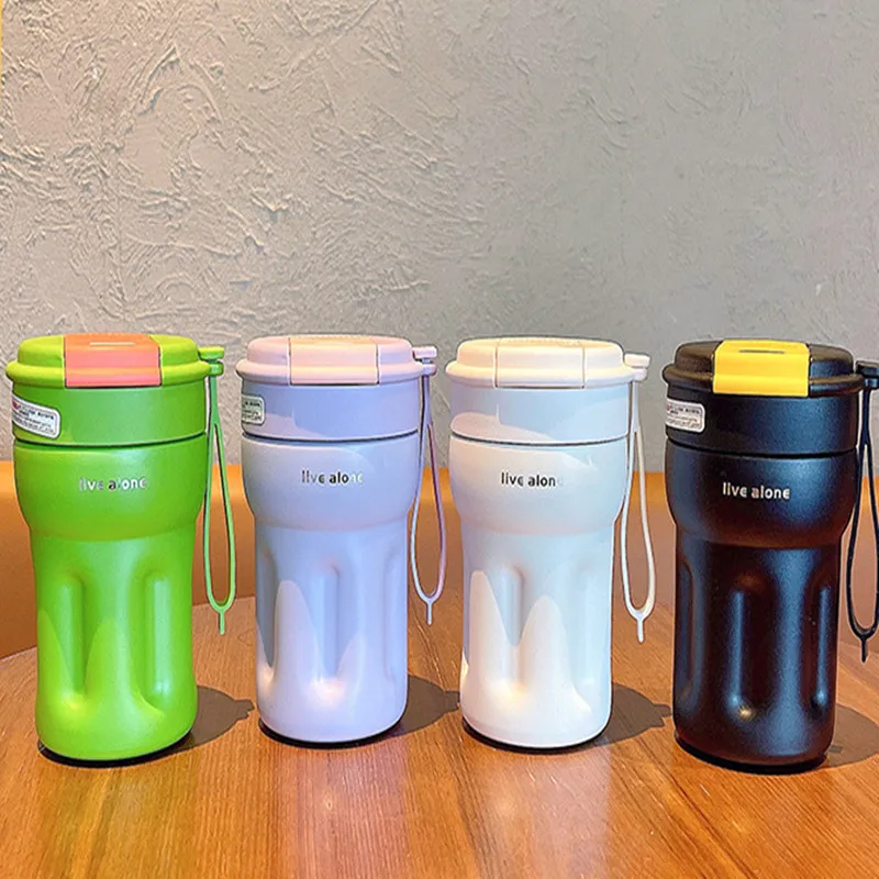 

New water Cup good-looking simple coffee cup convenient girl traveling insulated mug rope holding straw Cup