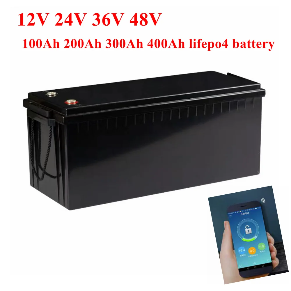 

waterproof 12V 200AH 150Ah 100AH 24V 200Ah 48V 100Ah Lifepo4 bluetooth BMS APP for 2400w inverter EV Fishing boat +Charger