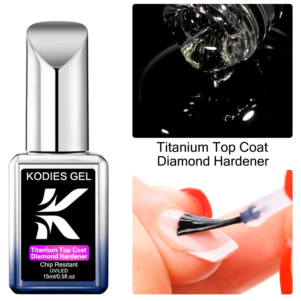 KODIES GEL Titanium Top Coat Gel Nail Polish Upgrade Super Shine Gel Top Finish  No Wipe Semi permanent UV Base Gel Foundation 4