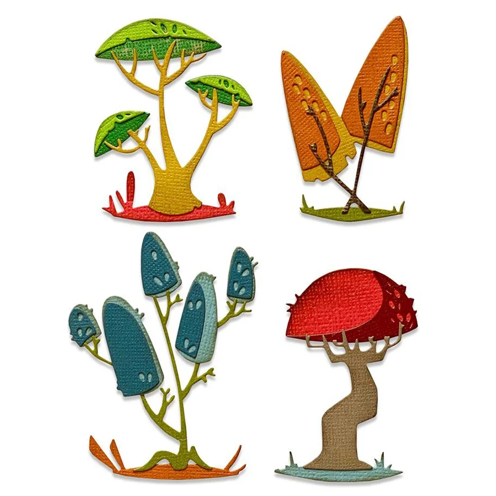 2023 New Season Mushroom Tree Metal Cutting Dies E Funky Toadsgabelli Fustellati Scrapbooking Per Artigianato Creazione Di Carte Senza Set Di Francobo