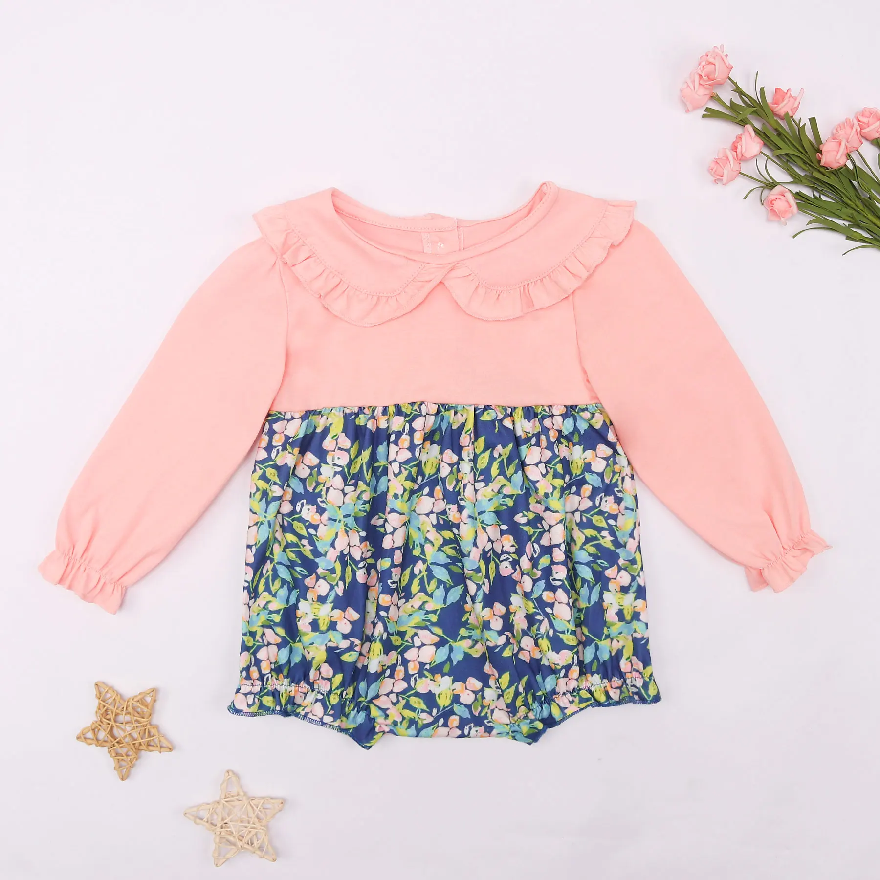 

2023 New Kids Girl Clothes Floral Set Leisure Style Fall One Piece Children Lace Bubble Cotton Grapefruit Doll Collar Romper