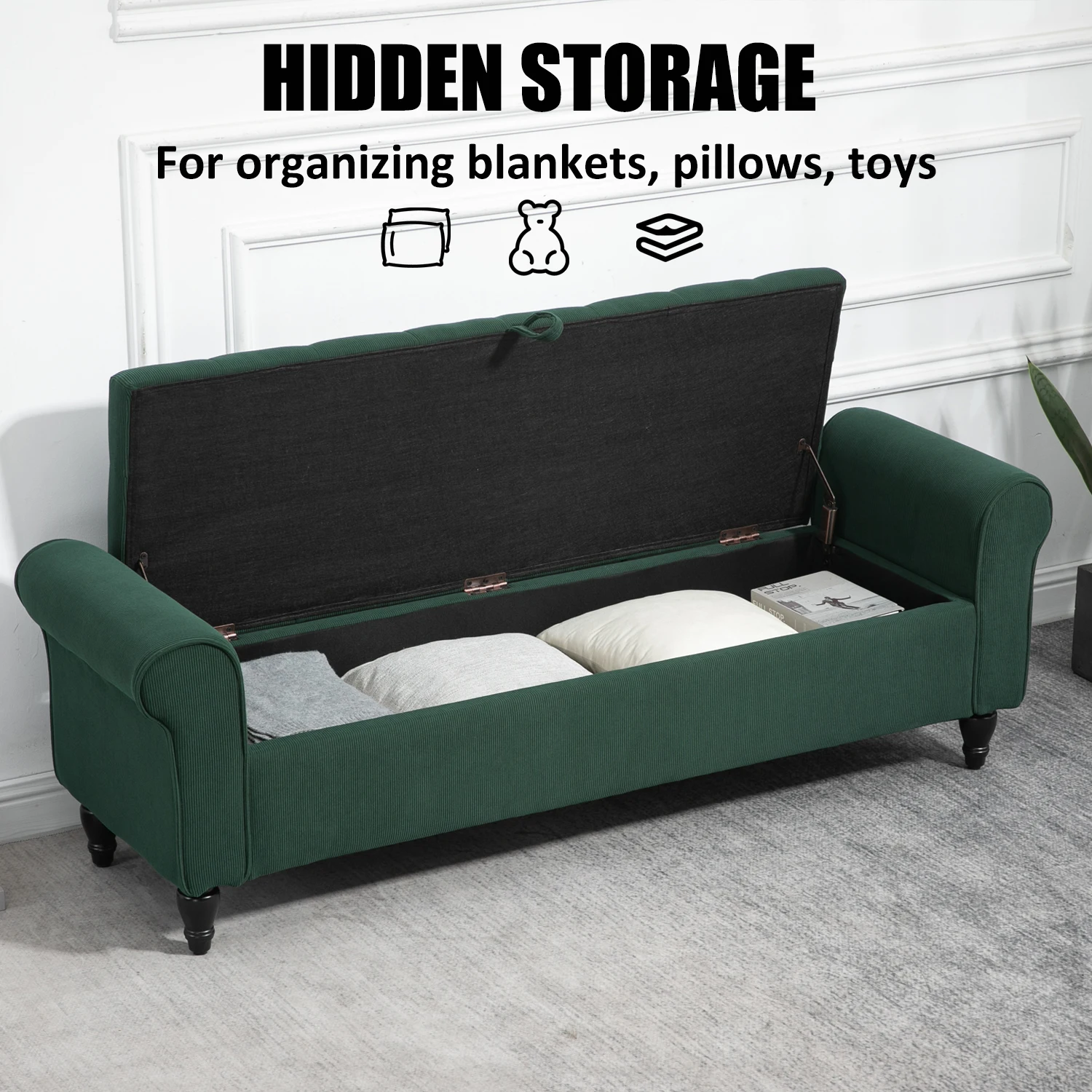 63’’ Upholstered Tufted Storage Ottoman Bench – End of Bed Storage for Bedroom & Living Room 5