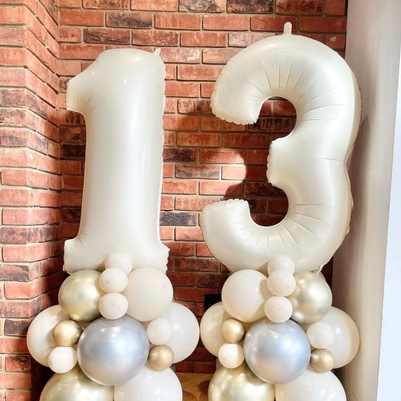 

10pcs Satin Cream Nude Foil Balloons 40" Number Balloon for Happy Birthday Wedding Party Decorations Shower Large Figures Globo