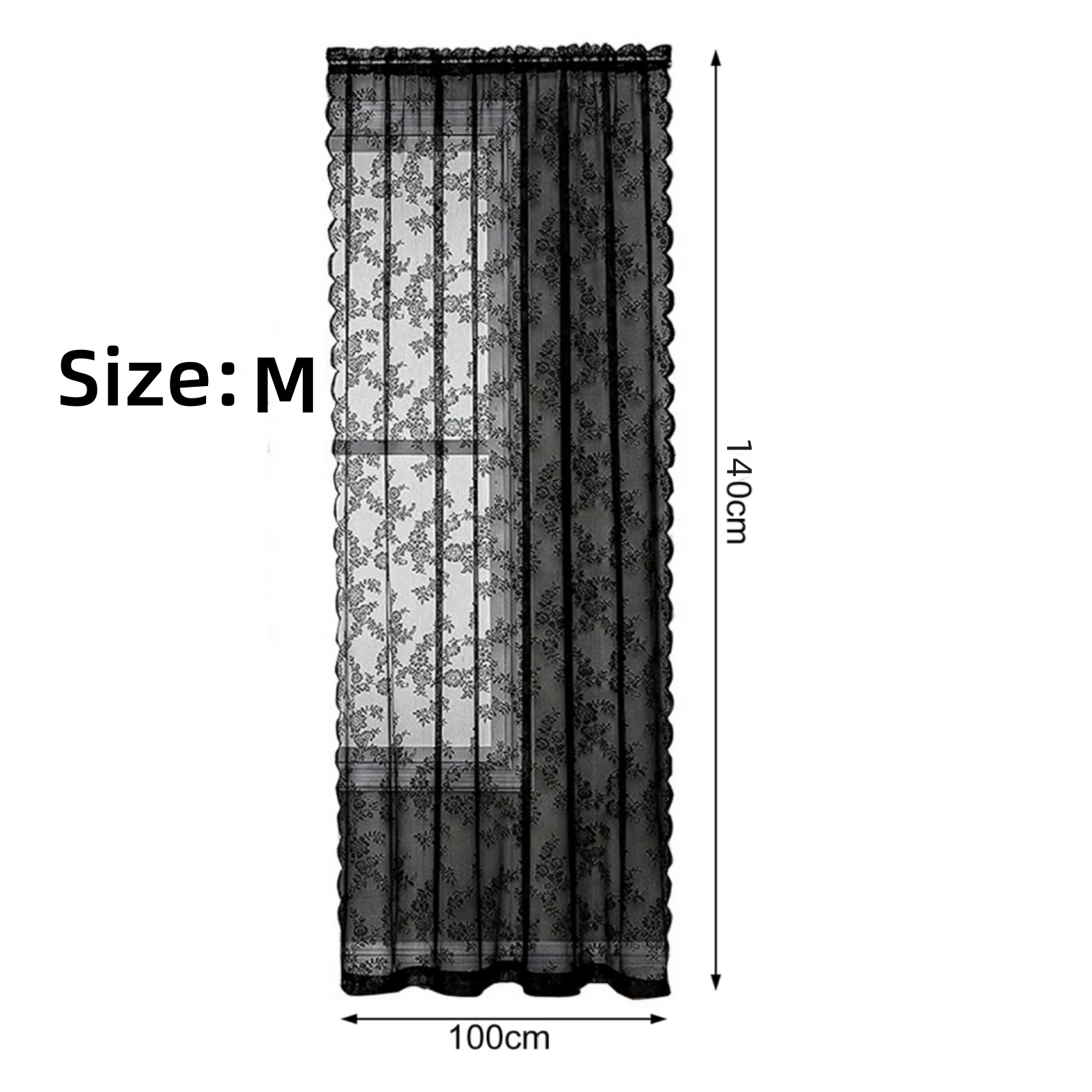 Window Drape  Attractive Dustproof Long Lasting  Floral Patterned Black Lace Sheer Curtain Home Supplies