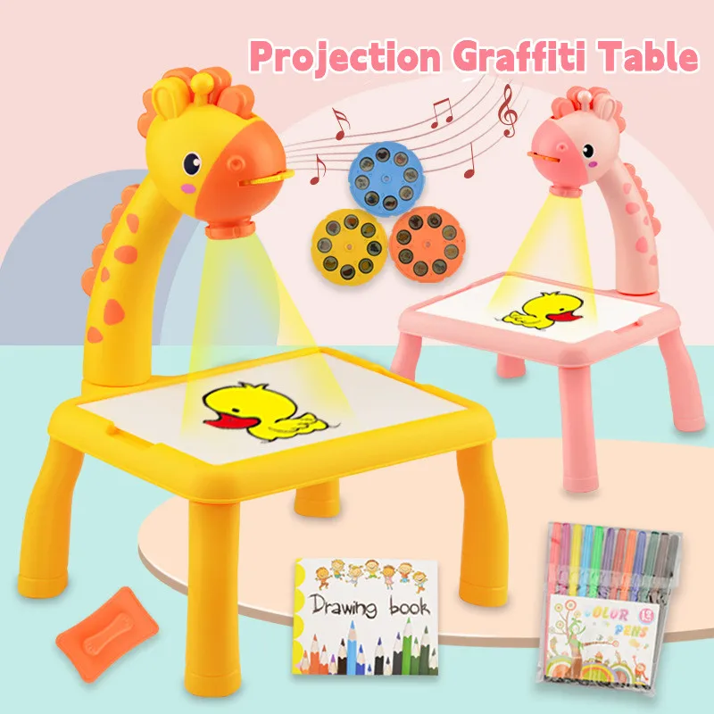 Children's Graffiti Color Drawing Board,Projector Painting Set for Kids,Child  Trace and Draw Projector Learn to Draw Playset for Toddlers,Early Education  Toys (No Battery)New Pink 