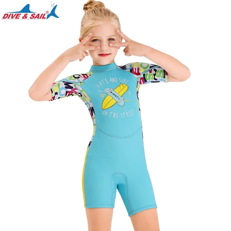 

2.5mm Neoprene Shorty Wetsuit Swimming Boys Girls diving suit for kids Sunscreen Surfing Scuba Diving Wet Suit Snorkeling 1set