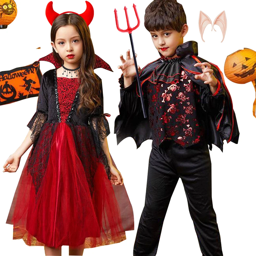 Disfraz De Vampiro Para Niña - Vestido, Collar, Rosa Gótica Y Dentadura, Halloween Y Fiestas