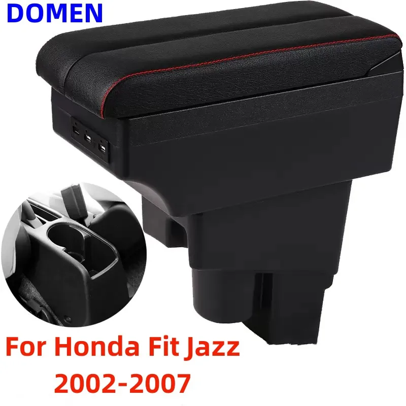 

For Honda Fit Jazz Armrest box Central Store Content With Retractable Cup Hole Large Space Dual Layer USB Charging 2002-2007