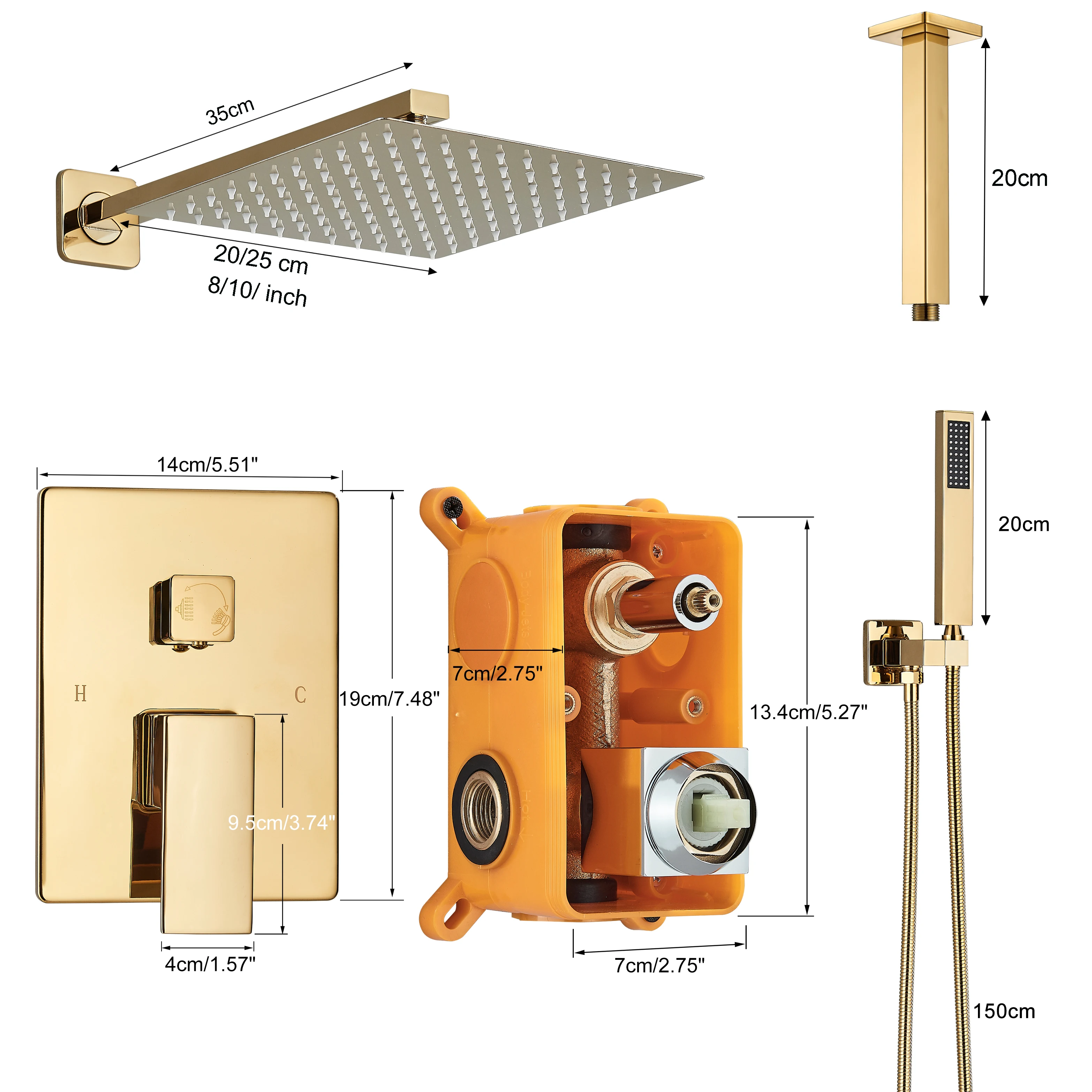 طقم دش ذهبي فاخر بنظام 2 وظيفة، يشتمل على رأس دش م...