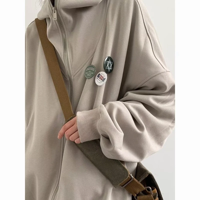 Autumn College Casual Set Men Japanese Harajuku Zipper Fleece Hoodie Jacket+Retro Wide Leg Pants 2-piece Street Fashion Suit 4