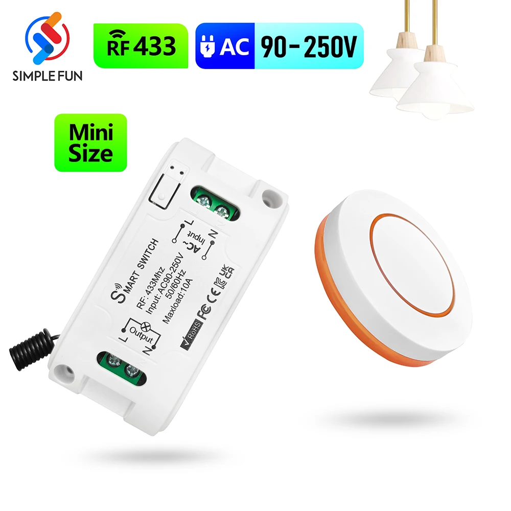 RF433MHz Wireless Remote Control Light Switch AC 110V 220V 10A Mini