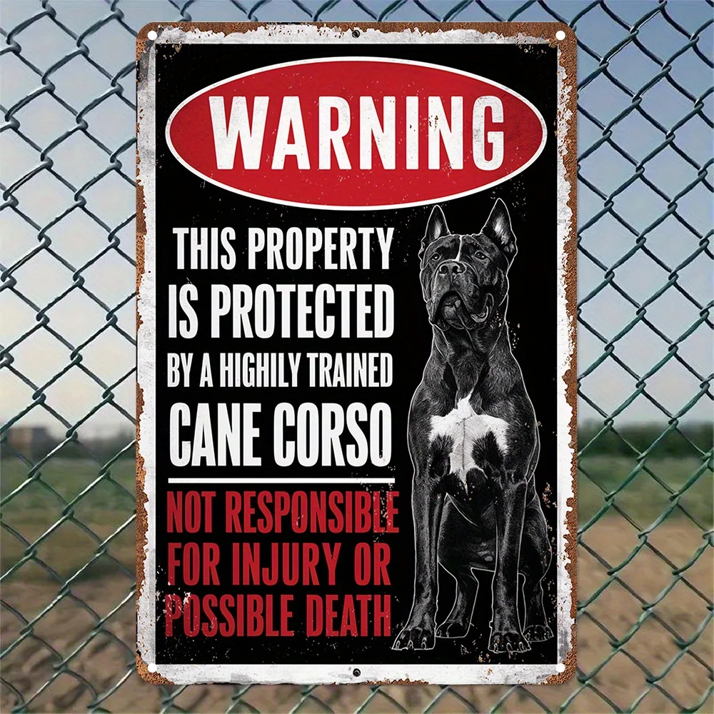 Vintage-Style Aluminum Warning Sign - "This Property is Protected by a Highly Trained Cane Corso"  Wall Decor for Home, Office