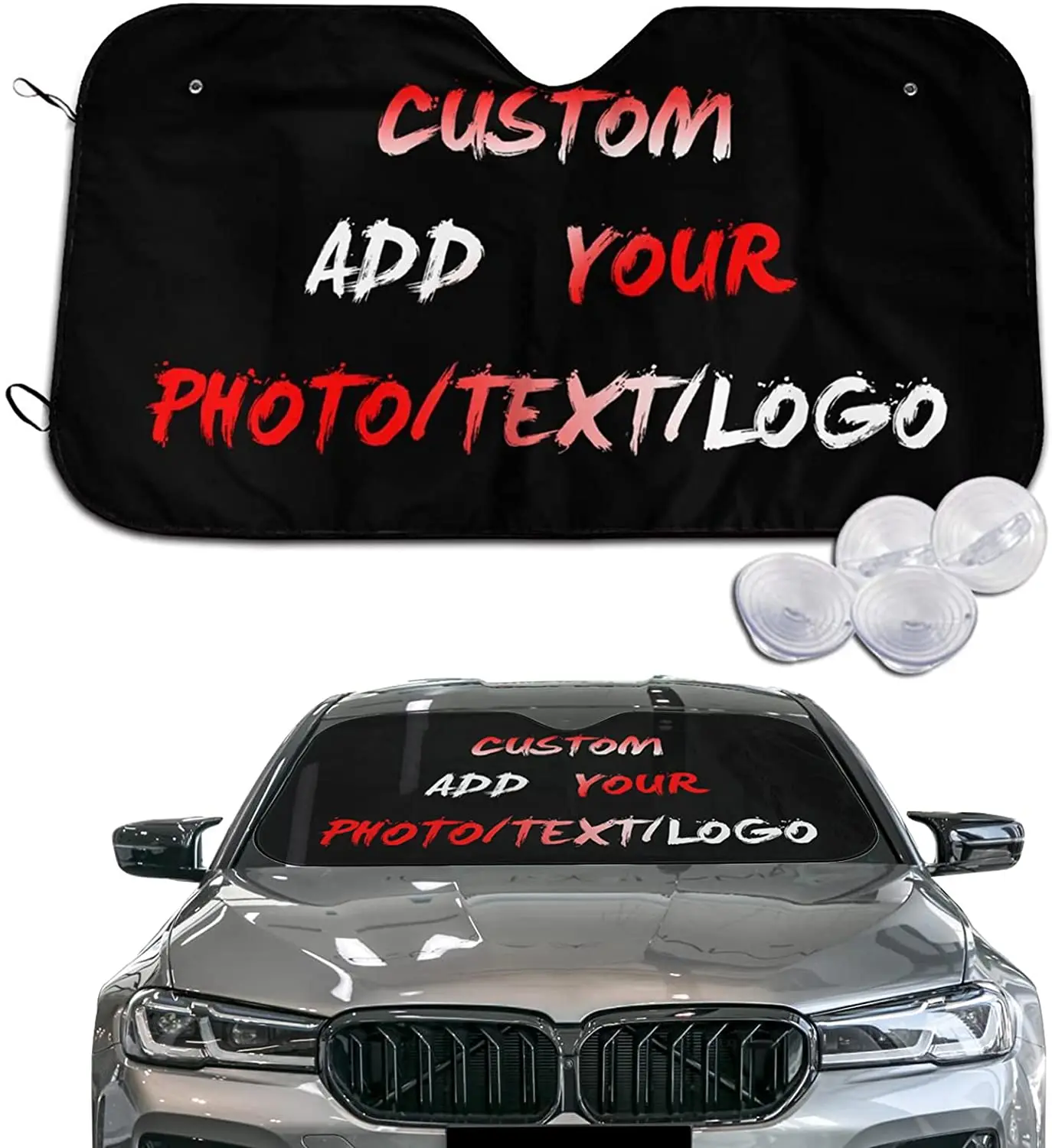 

Custom car Sun Shade Personalized Windshield Visor, Add Your Photo/Text Foldable Heat Shield Reflects UV Sunlight and Heat