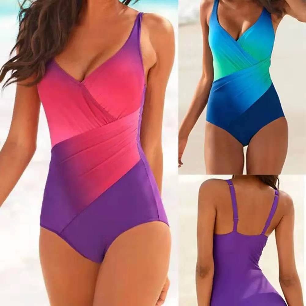 One-Piece Swimsuits Women'S Sports Swimwear Sport Swimsuit Open Back Beach Wear Bathing Suit Rainbow Gradient Beach Swimwear - 2