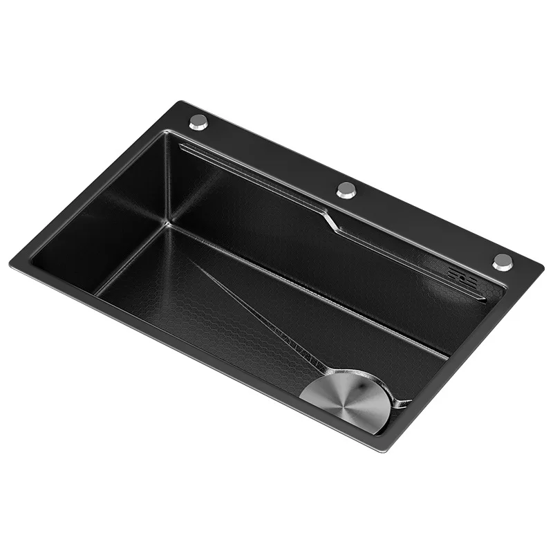 Handmade Black Nano Honeycomb Embossed Stainless Steel Kitchen Sink Single Bowl Undermount with Square Shape and Three Holes