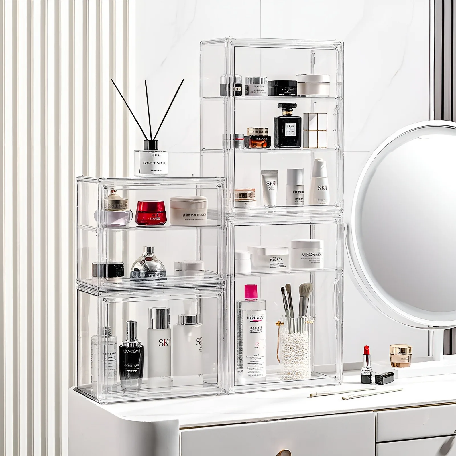 Clear Storage Case, Dustproof Wall Storage Box, Cosmetic Skincare Containers, Cosmetic Display Cases, Layered Makeup Organizer 2