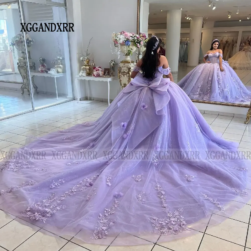 Lavender Tulle Quinceanera Dress 2024 Long Train Purple Vestidos De 15 Años Ball Gown Sweet 16 Birthday Party Gown Pageant Miss