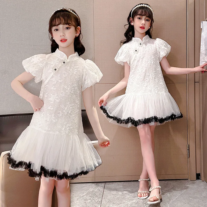 

summer teenage girls dress 2023 New Fashion Chinese Style Girls Cheongsam Princess Dresses 6 8 10 12 14 15 kids girl clothes