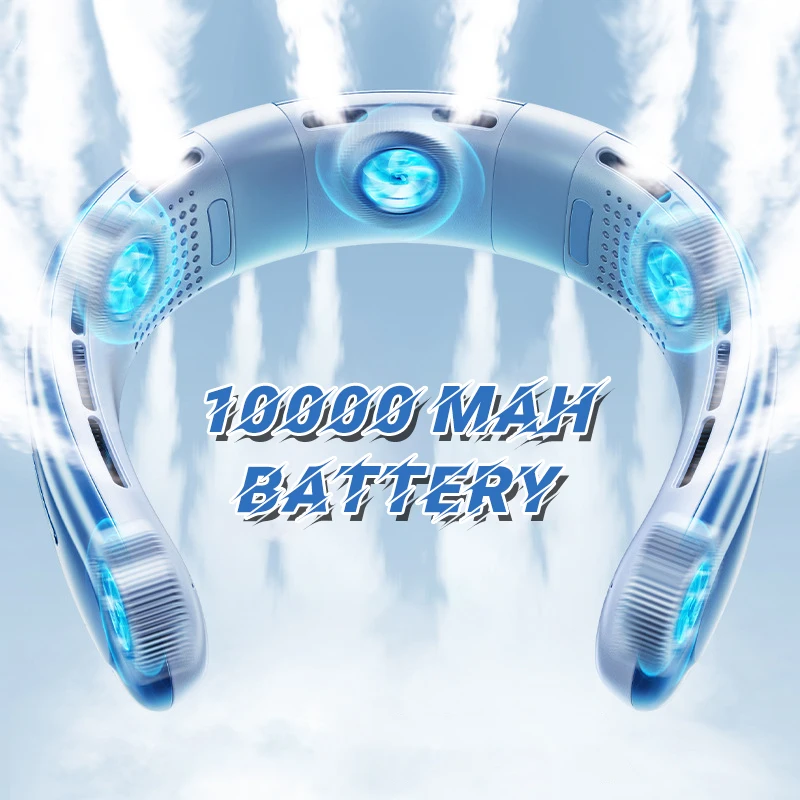 10000mAh Neck Fan Mini Portable Bladeless Silent Neckband Fan USB Rechargeable 3 Speeds Mute Wireless Electric