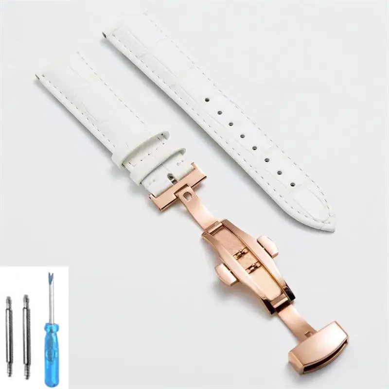 Premium Leather Watch Strap with Butterfly Clasp - Elegant Wristband Accessory
