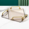 1pc Storage Tray, Household Rectangular Storage Rack, Transparent And Simple Storage Tray With Golden Handle, For Living Room, D 5