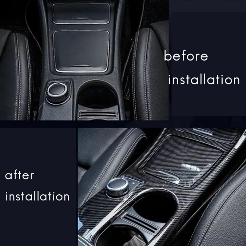 Car Center Console Water Cup Holder Panel Trim For Mercedes GLA CLA A Class W176 2013- LHD ABS Carbon Fiber