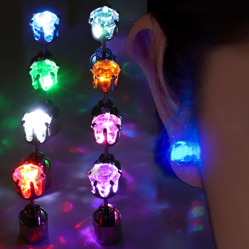 1/2Pcs LED Light Up Ear Stud Earrings Colorful Flashing Zircon Earring Stainless Steel Party Night Bling Ear Ring Studs Jewelry 2