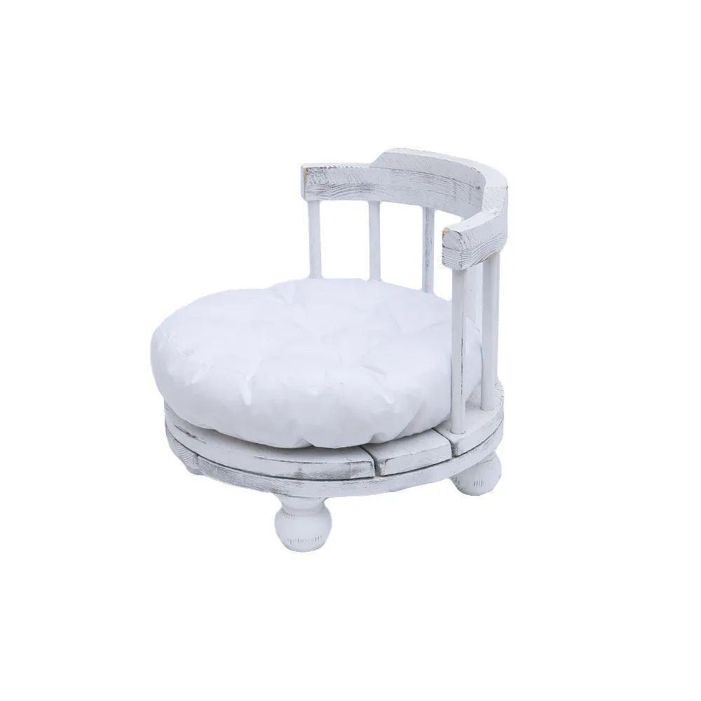 2024 Newborn Photography Props Round Leg Wooden Chair Old-fashioned Chair Infant Shooting Accessories Baby Photo Sofa Wood Chair