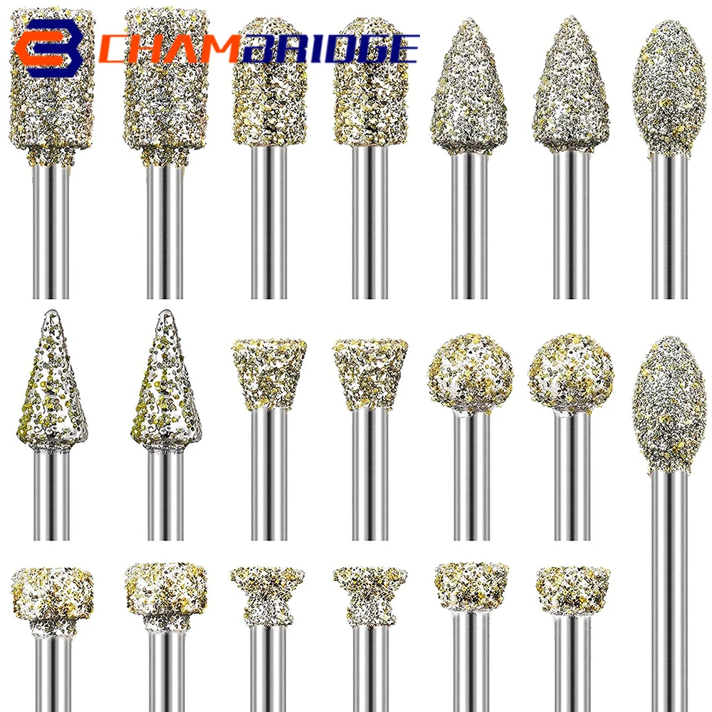 20pcs Diamond Grinding Head Abrasive Mounted Stone Dremel 3mm Rod
