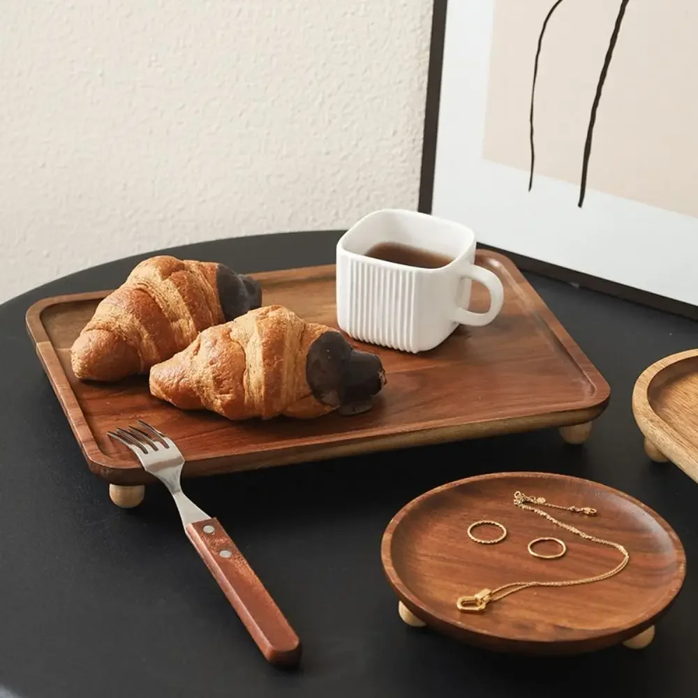 Multipurpose Retro Kitchen Serving Tray Portable Solid Wood Serving Platter Reusable Decorative Tea Coffee Plate Photo Props