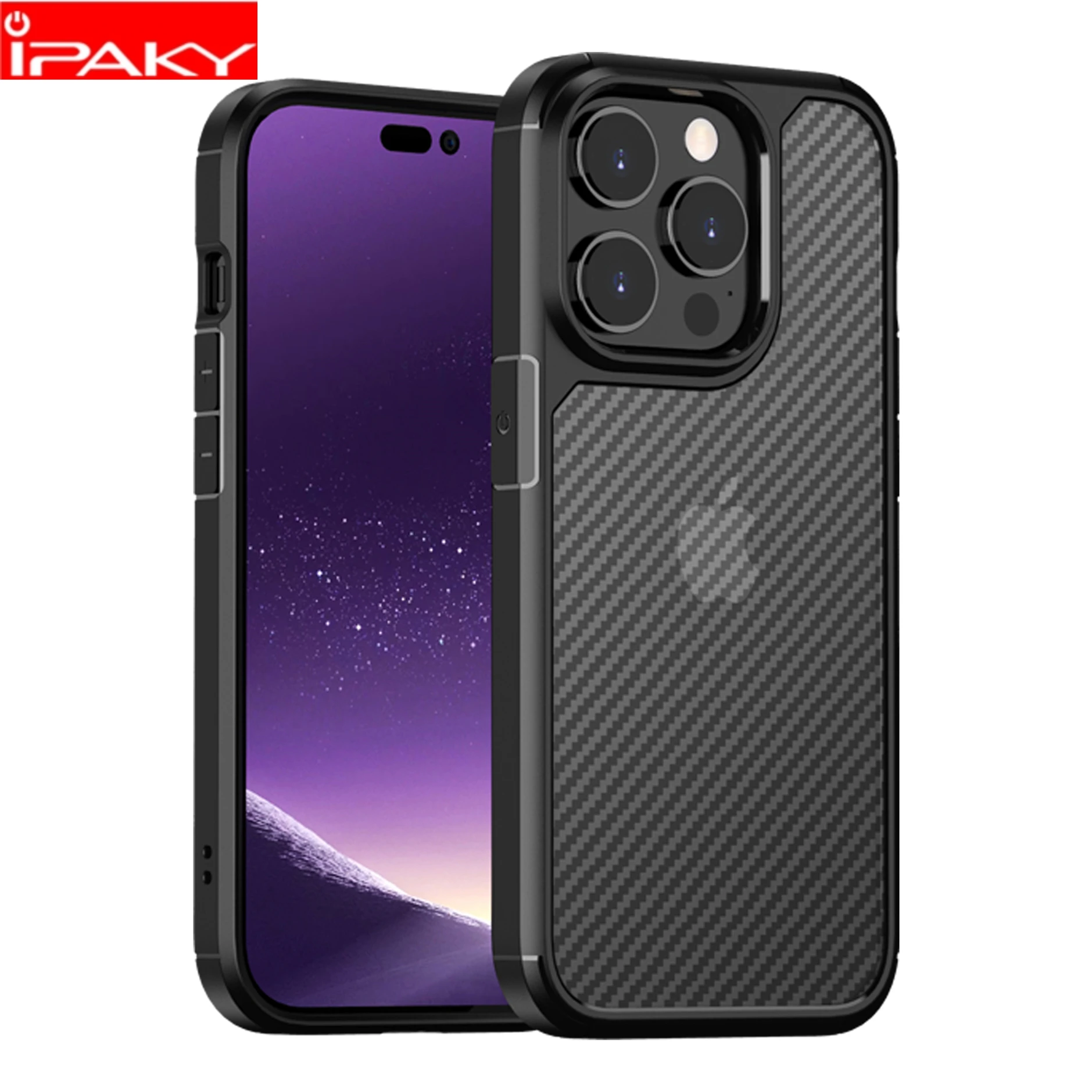 

IPAKY for iPhone 14 13 12 Case 14 Pro 14 Plus Case Armor Carbon Fiber Airbags Shockproof Cover for iPhone 12 13 14 Pro Max Case