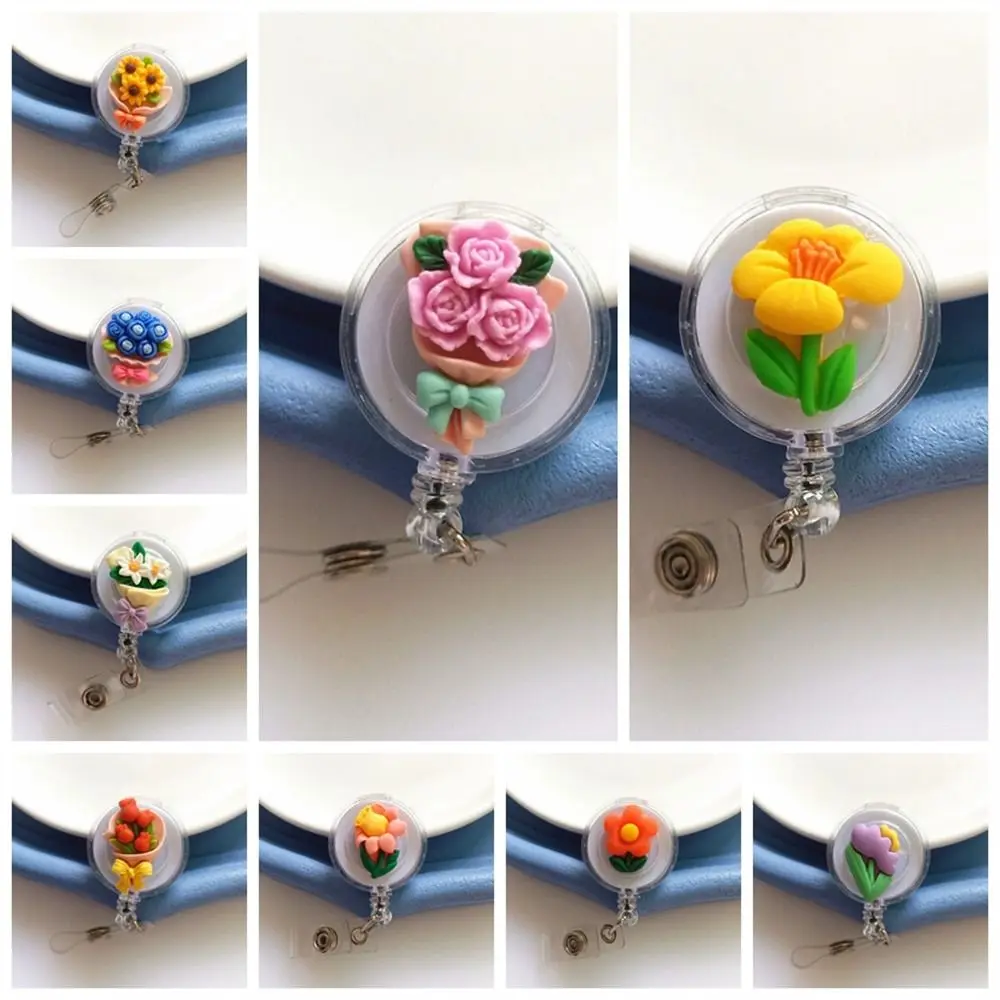 

Retractable Nurse Badge Reel Kawaii Chest Card Name Tag Flora Badge Holder Colorful Resin Easy Pull Buckle Doctor Students