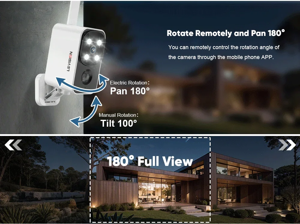 4MP Wifi Camera Solar Outdoor 180°Pan Rotation 4G SIM Security Cameras PIR Human