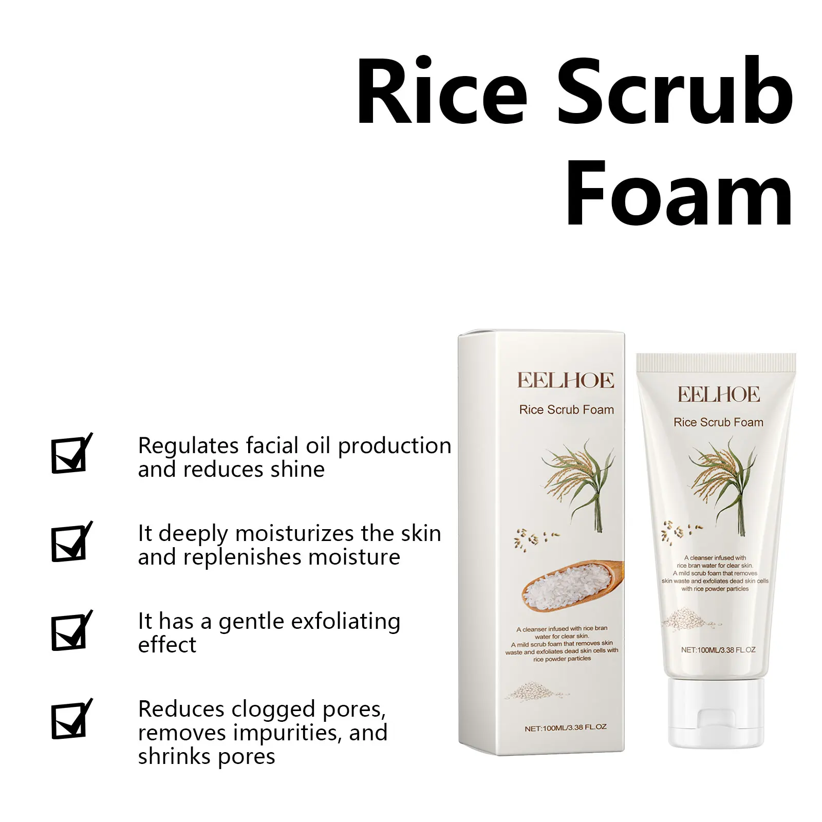 Rice Facial Forming Cleanser Deeply Cleansing Oil Control Blackhead Remover Face Wash Shrink Pores Moisturizing Skin Care 100ml 4